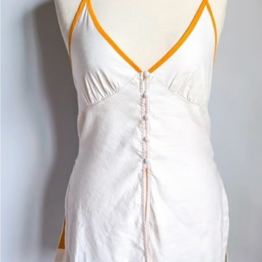 Anthropologie linen cutout White and Orange Tank Top